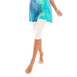 White Gathered Effect Capri Leggings, NWT, Size 12/14